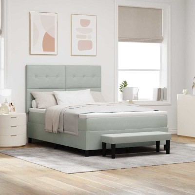 Cama tipo Box Spring Gris claro 140 x 190 cm Terciopelo