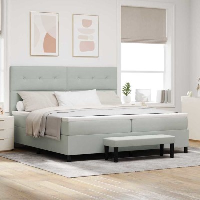 Cama tipo Box Spring Gris claro 200 x 200 cm Terciopelo