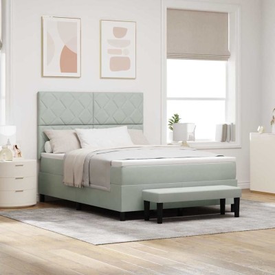 Cama tipo Box Spring Gris claro 160 x 200 cm Terciopelo