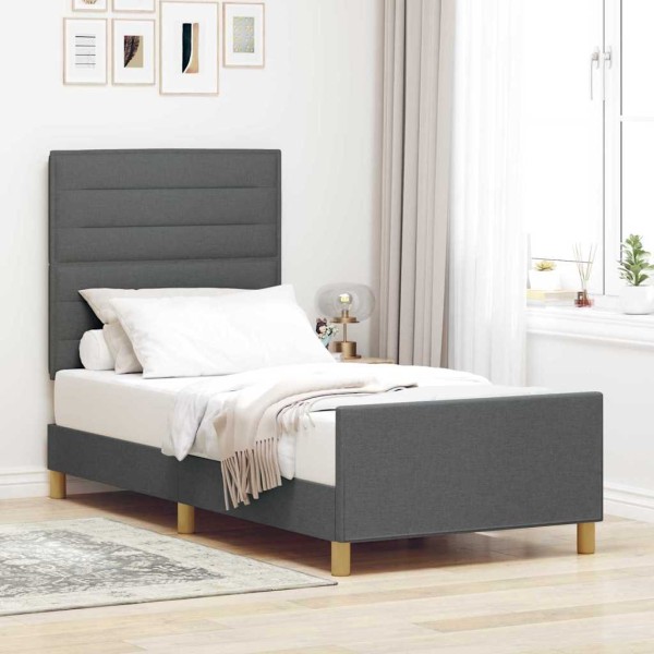Estructura de cama con cabecera Gris oscuro 100 x 200 cm tela