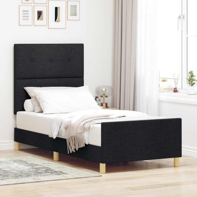 Estructura de cama con cabecera Negro 80 x 200 cm tela