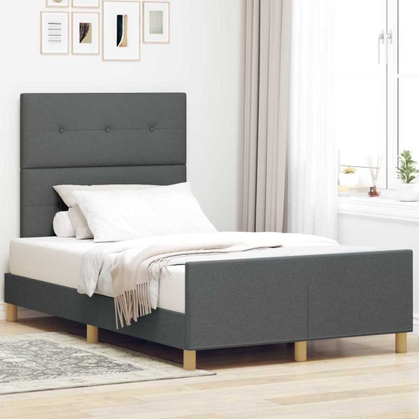 Estructura de cama con cabecera Gris oscuro 120 x 200 cm tela