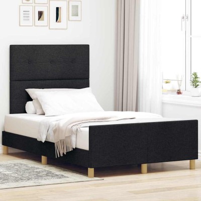 Estructura de cama con cabecera Negro 120 x 200 cm tela