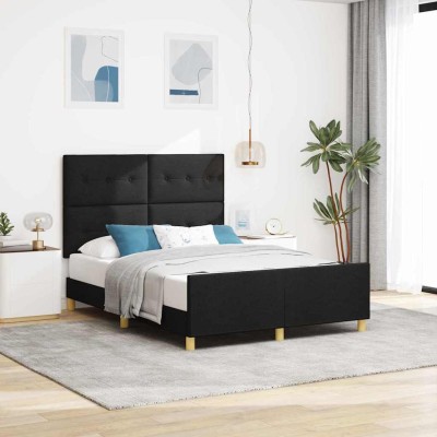 Estructura de cama con cabecera Negro 140 x 190 cm tela