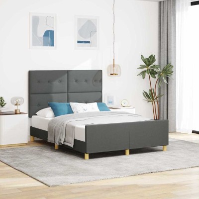 Estructura de cama con cabecera Gris oscuro 160 x 200 cm tela