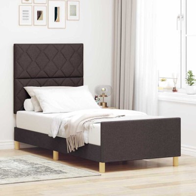 Estructura de cama con cabecera Marrón oscuro 90 x 190 cm tela
