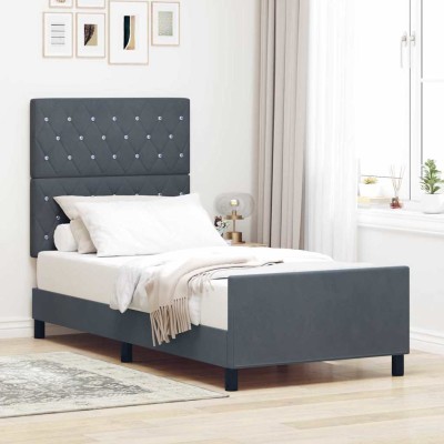 Estructura de cama Gris oscuro 90 x 190 cm Terciopelo