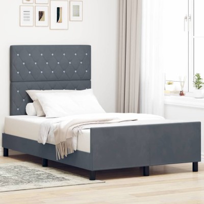 Estructura de cama Gris oscuro 120 x 190 cm Terciopelo