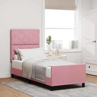 Estructura de cama con cabecera Rosa 80 x 200 cm Terciopelo