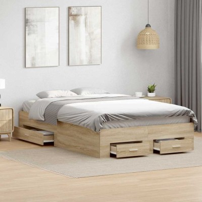 Estructura de cama Marrón 140 x 200 cm Madera contrachapada