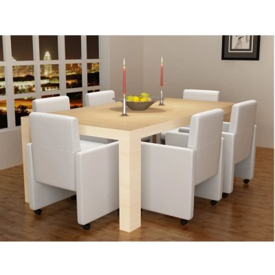 Sillas de comedor 6 uds cuero sintético blanco
