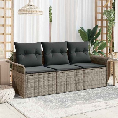 Conjunto de sofá de jardín con cojín 3 pcs Gris 196 x 62 x 85cm
