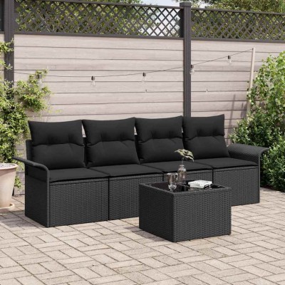 Conjunto de sofá de jardín 5 pcs Negro Poliratán