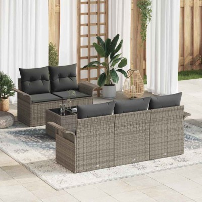 Conjunto de sofá de jardín 6 pcs Gris Poliratán
