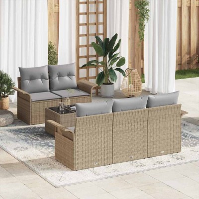 Conjunto de sofá de jardín 6 pcs Beige Poliratán
