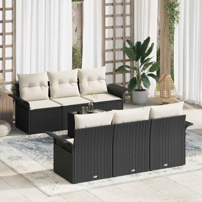 Conjunto de sofá de jardín 7 pcs Negro Poliratán