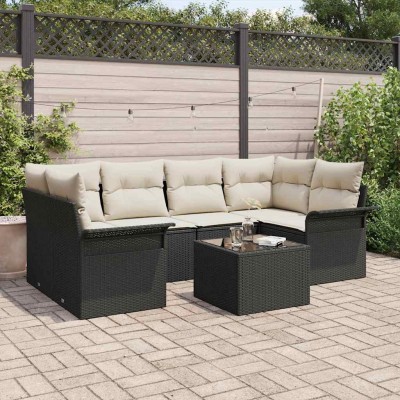 Conjunto de sofá de jardín 7 pcs Negro Poliratán