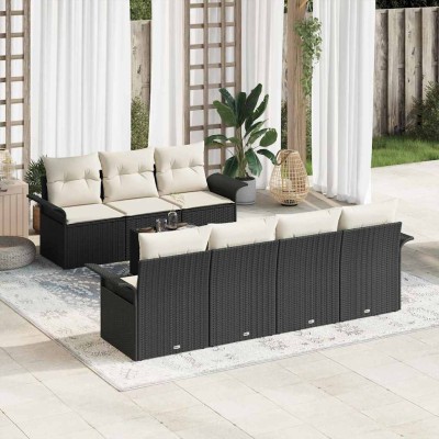 Conjunto de sofá de jardín 8 pcs Negro Poliratán