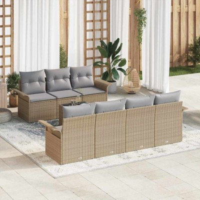 Conjunto de sofá de jardín 8 pcs Beige Poliratán
