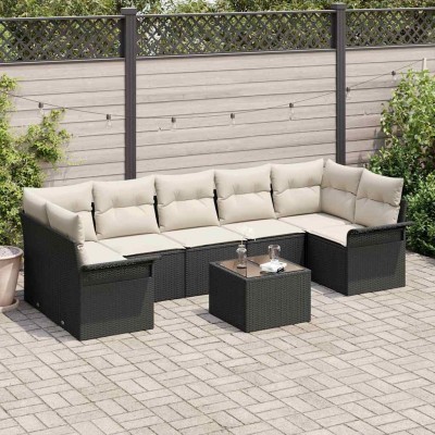 Conjunto de sofá de jardín 8 pcs Negro Poliratán