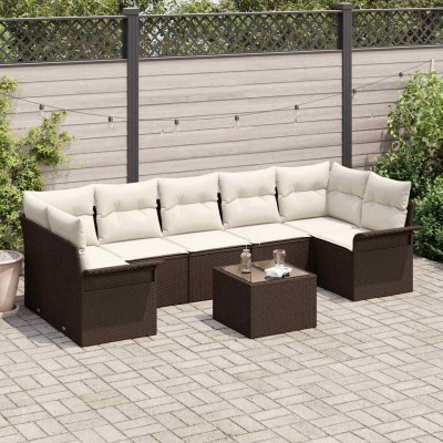 Conjunto de sofá de jardín 8 pcs Marrón Poliratán