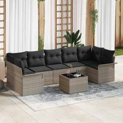 Conjunto de sofá de jardín 8 pcs Gris Claro Poliratán