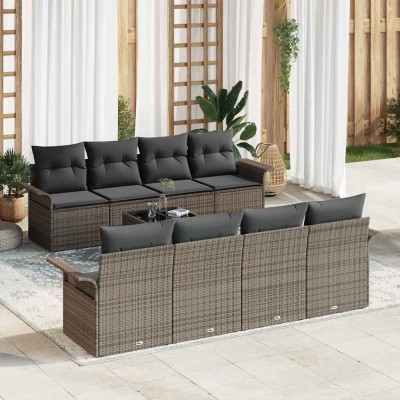 Conjunto de sofá de jardín 9 pcs Gris Poliratán