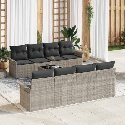 Conjunto de sofá de jardín 9 pcs Gris Claro Poliratán