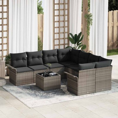 Conjunto de sofá de jardín 9 pcs Gris Poliratán