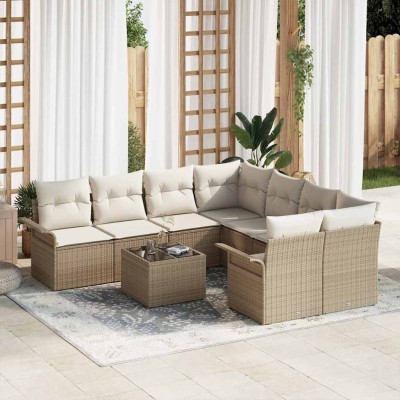 Conjunto de sofá de jardín 9 pcs Beige Poliratán