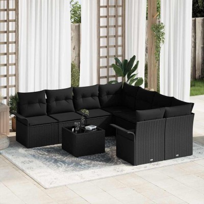 Conjunto de sofá de jardín 9 pcs Negro Poliratán