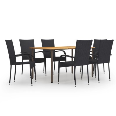 Juego de muebles de comedor de jardín 7 piezas ratán PE negro