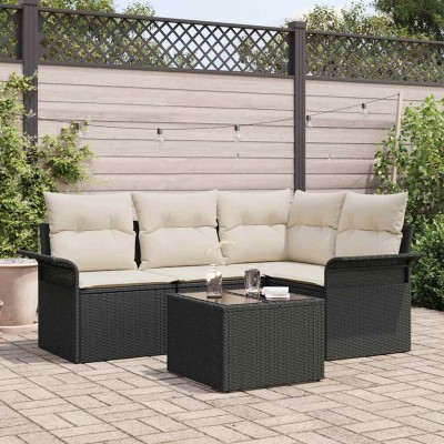 Conjunto de sofá de jardín con cojín 5 pcs Negro Poliratán