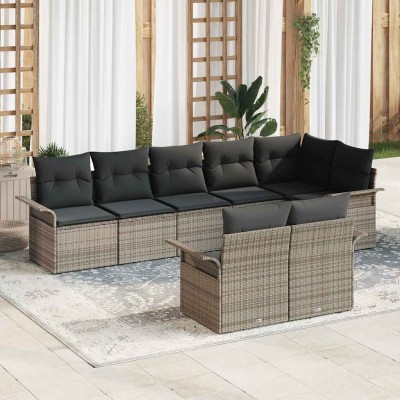 Conjunto de sofá de jardín con cojín 8 pcs Gris Poliratán
