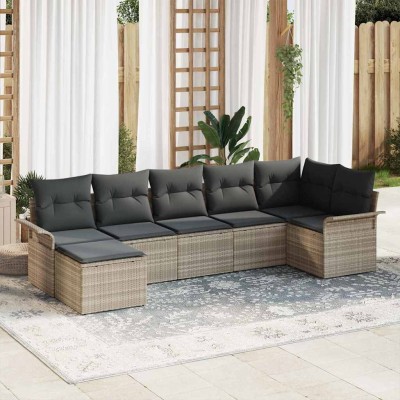 Conjunto de sofá de jardín con cojín 7 pcs Gris claro Poliratán
