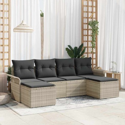 Conjunto de sofá de jardín con cojín 6 pcs Gris claro Poliratán