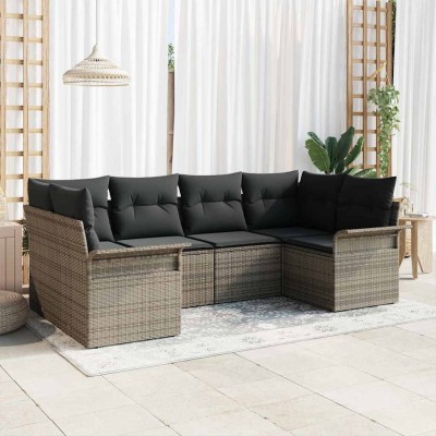 Conjunto de sofá de jardín con cojín 6 pcs Gris Poliratán