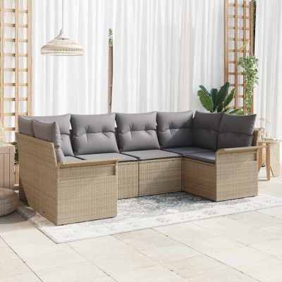 Conjunto de sofá de jardín con cojín 6 pcs Beige Poliratán