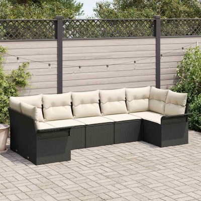 Conjunto de sofá de jardín con cojín 7 pcs Negro Poliratán