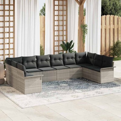 Conjunto de sofá de jardín 10 pcs Gris claro Poliratán