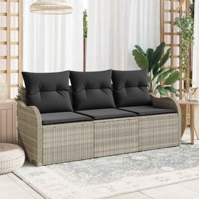 Conjunto de sofá de jardín con cojín 3 pcs Gris claro Poliratán