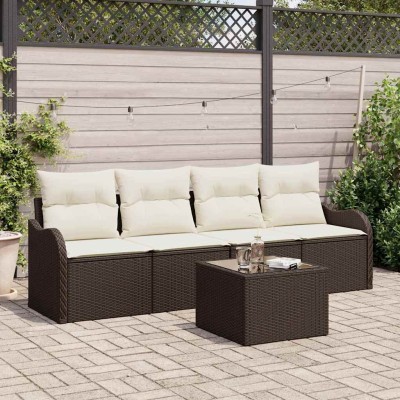 Conjunto de sofá de jardín 5 pcs Marrón Poliratán