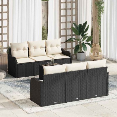 Conjunto de sofá de jardín 7 pcs Negro 55 x 55 x 37 cm