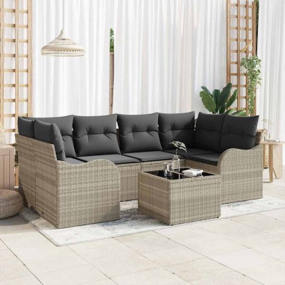 Conjunto de sofá de jardín 7 pcs Gris claro 55 x 55 x 37 cm