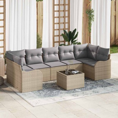 Conjunto de sofá de jardín 8 pcs Beige 55 x 55 x 37 cm