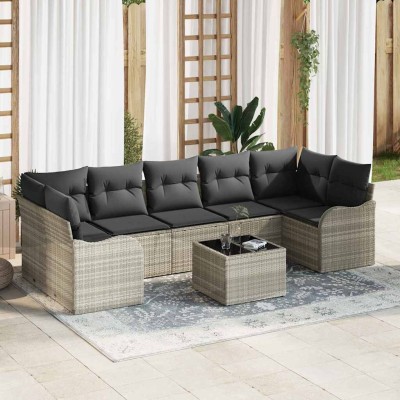 Conjunto de sofá de jardín 8 pcs Gris claro 55 x 55 x 37 cm