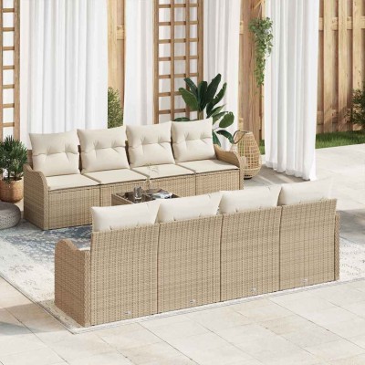 Conjunto de sofá de jardín 9 pcs Beige 55 x 55 x 37 cm