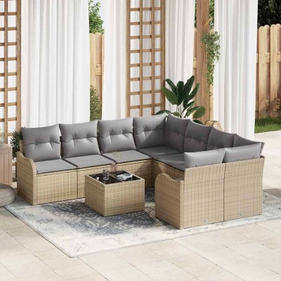 Conjunto de sofá de jardín 9 pcs Beige 55 x 55 x 37 cm