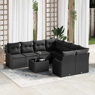 Conjunto de sofá de jardín 9 pcs Negro 55 x 55 x 37 cm