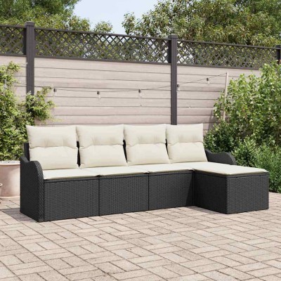 Conjunto de sofá de jardín con cojín 5 pcs Negro Poliratán